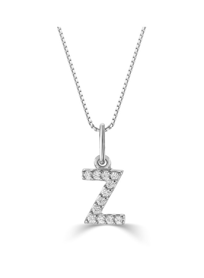 Pendentif lettre Z 10k blanc diamant totalissant 0.04ct chaîne cable 18'' inclus
