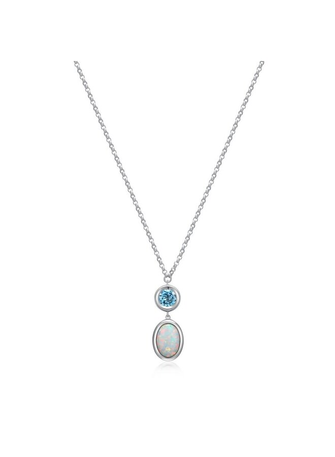 Pendentif Elle Mirage Opale & topaze bleu chaîne incluse17''+3'' rallonge
