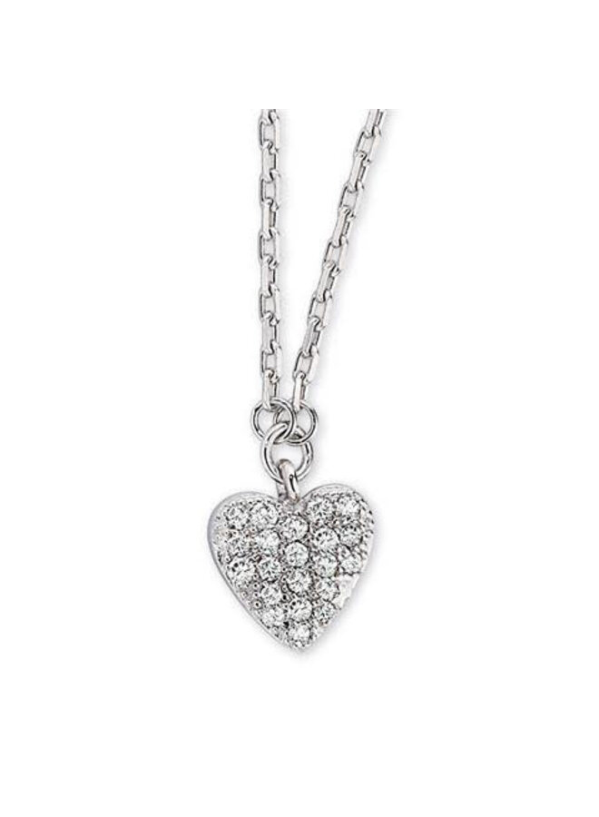 Pendentif .925 coeur ELLE Micro Pave cubique  chaine incluse 16''+2'' rallonge