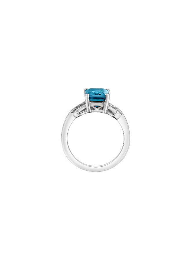 Bague 10k blanc topaze bleu diamant 34=0.17ct I GH