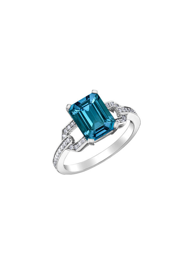 Bague 10k blanc topaze bleu diamant 34=0.17ct I GH