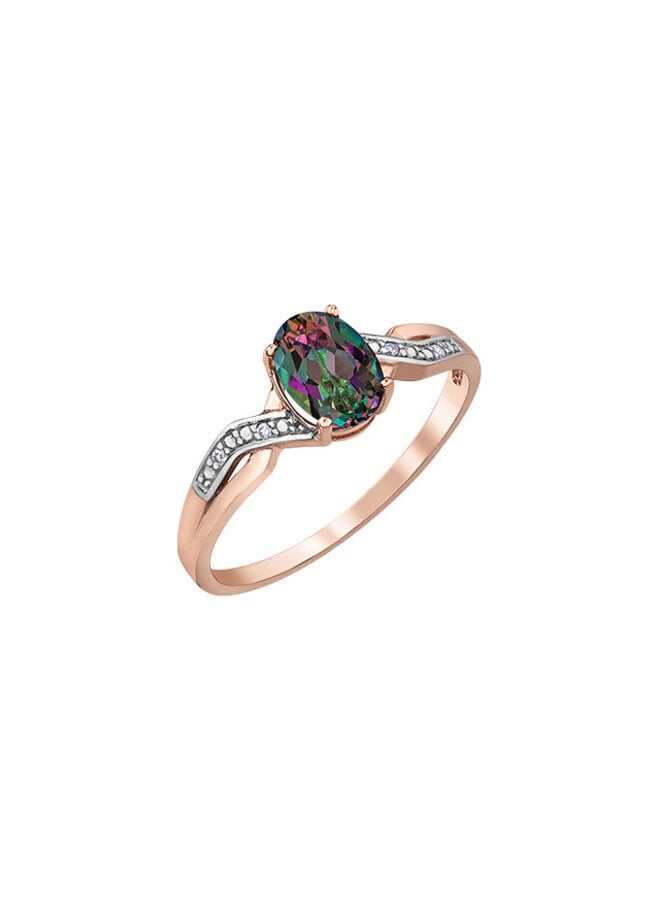 Bague 10k rose diamant 4=0.14ct Topaze Mystique