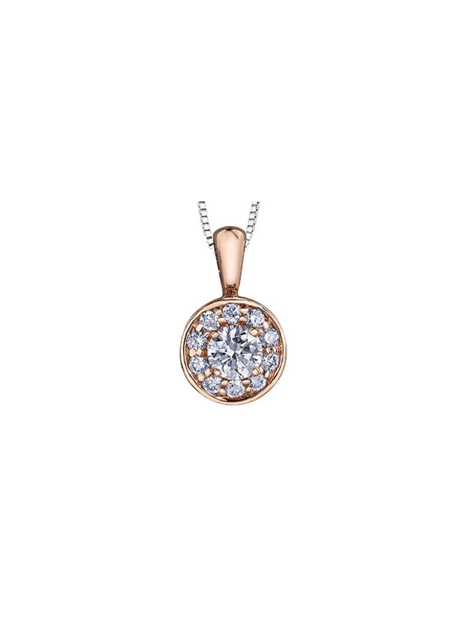 Chaîne et pendentif 14k blanc rose diamant canadien 10=0.12ct 1x0.18ct SI1 couleur J
