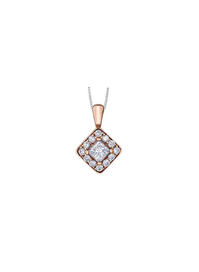 Chaîne et pendentif 14k rose diamant canadien 1x0.20ct SI2 couleur G 12x0.01ct