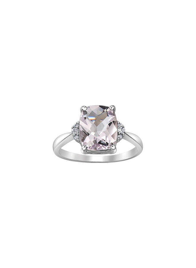 Bague or blanc 10k améthyste 10x8mm dia 2x0.015ct dia 4x0.005ct I GH