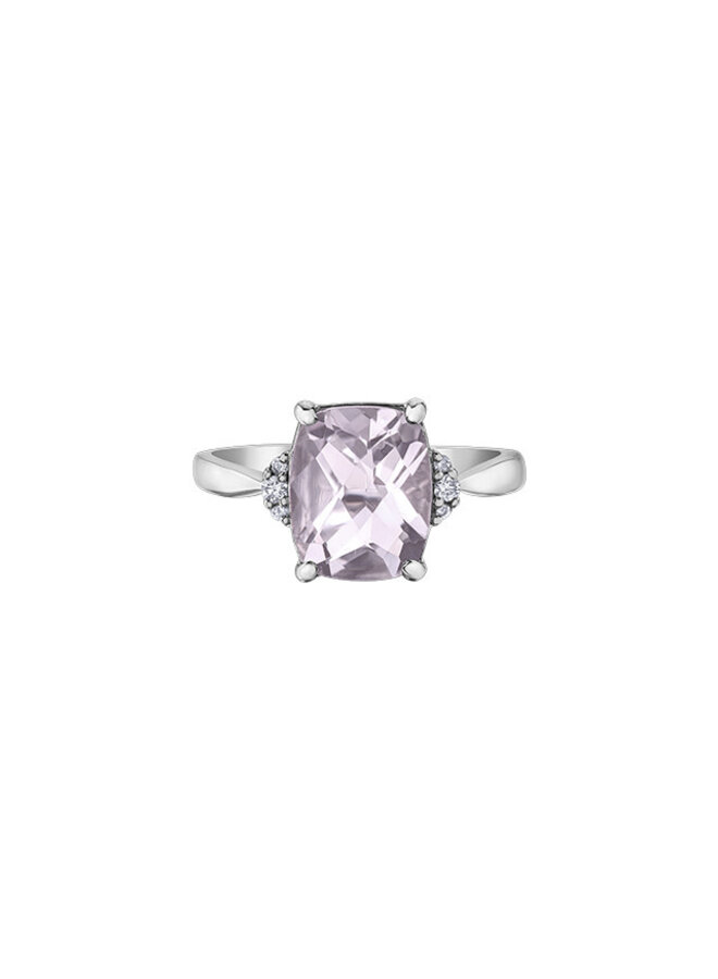 Bague or blanc 10k améthyste 10x8mm dia 2x0.015ct dia 4x0.005ct I GH