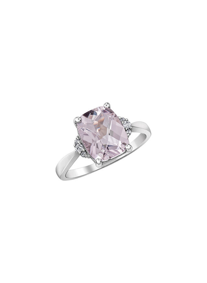 Bague or blanc 10k améthyste 10x8mm dia 2x0.015ct dia 4x0.005ct I GH