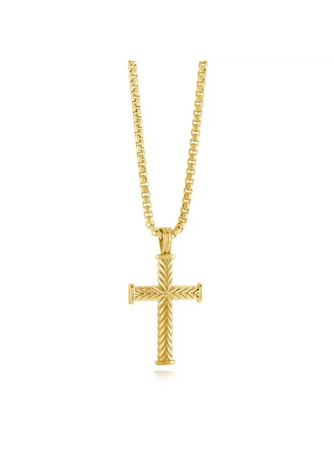 Croix acier gold chaîne incluse