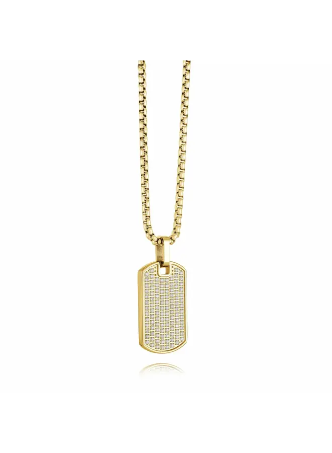 Pendentif plaque acier gold pavé cubic