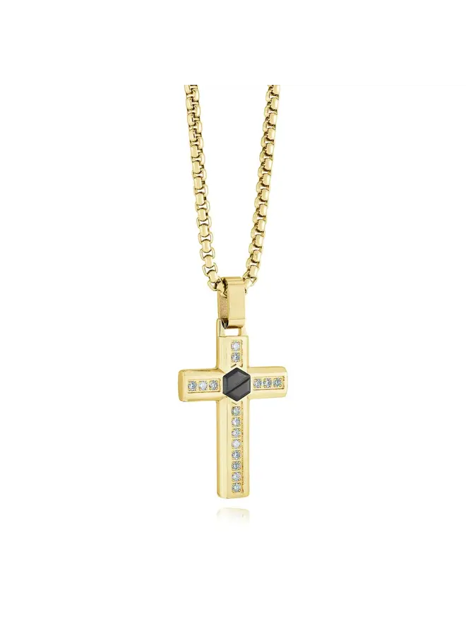 Croix acier gold cubic chaîne incluse