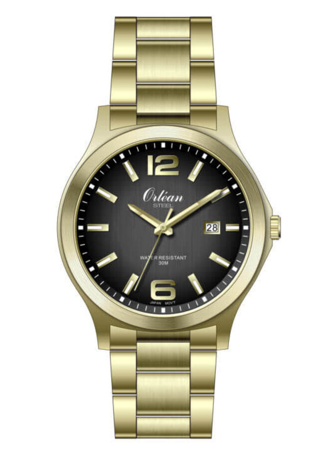 Men's gold steel watch black background day