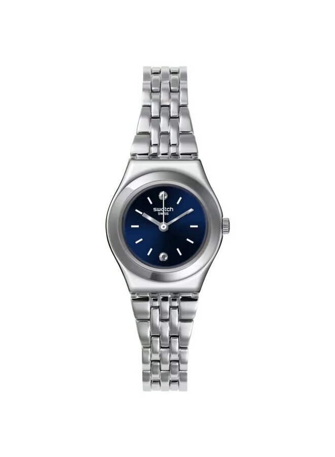 Swatch acier fond bleu femme