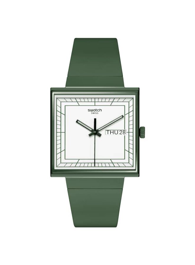 Swatch green square dial white background day and week