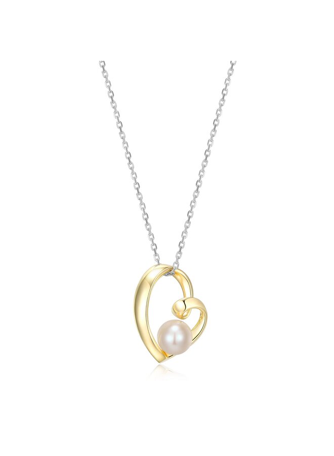 Elle silver necklace 925 2 tones pearl heart