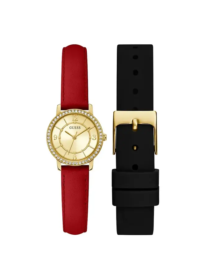 Guess dame acier or cuir rouge & silicone noir