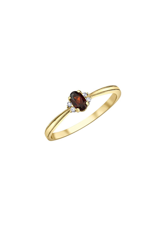 10k 4 diamond ring totaling 0.03ct I GH Garnet 5x3mm