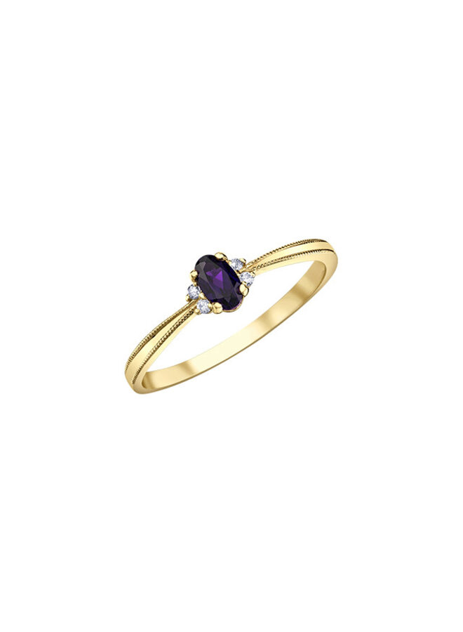 Bague 10k 4 diamants totalisant 03ct I GH Améthyste 5x3mm