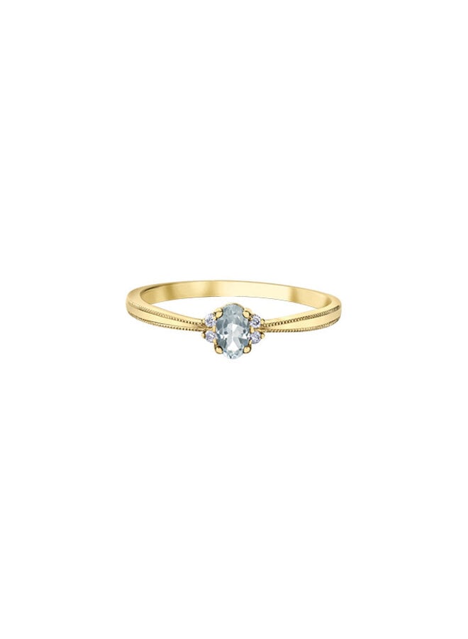 Bague or jaune 10k 4 diamants totalisant 0.03ct I GH Topaze blanc 5x3mm