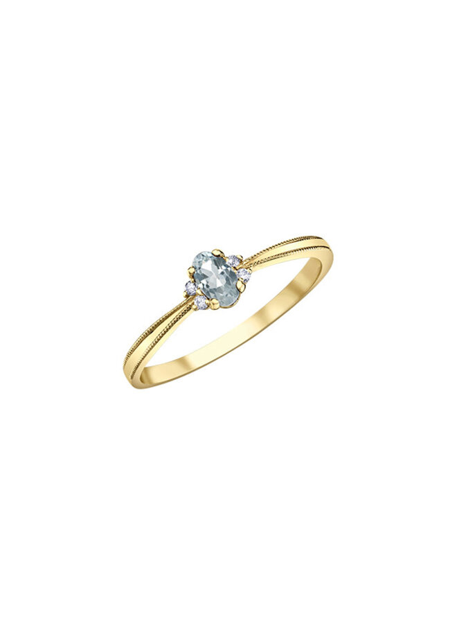 Bague or jaune 10k 4 diamants totalisant 0.03ct I GH Topaze blanc 5x3mm
