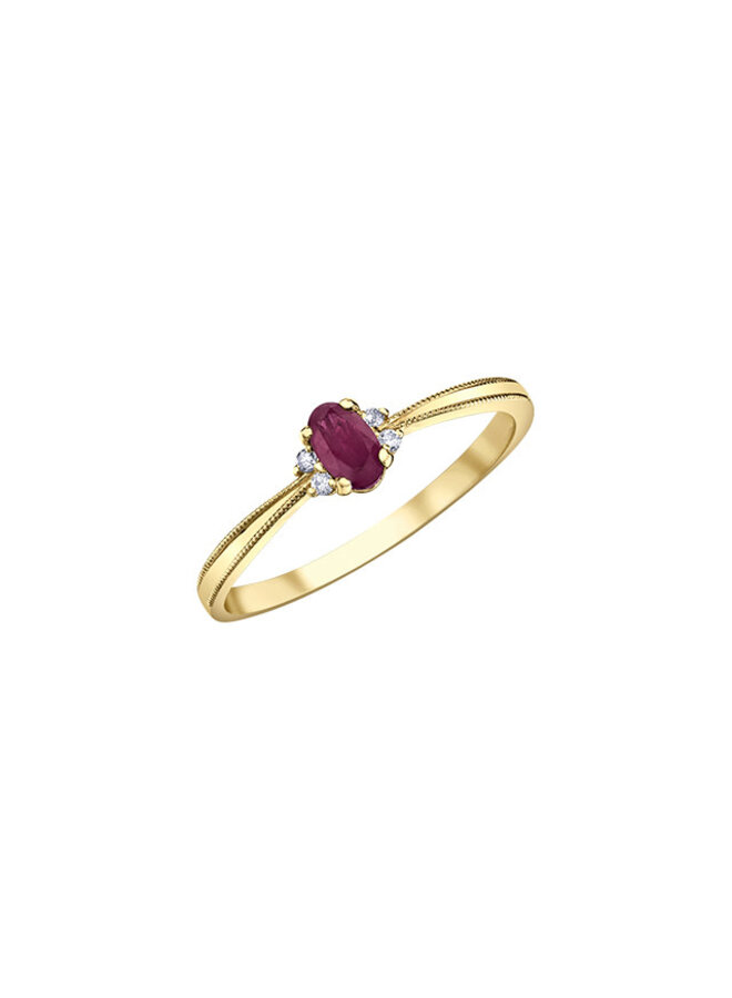 10k 4 diamond ring totaling 0.03ct I GH Ruby 5x3mm