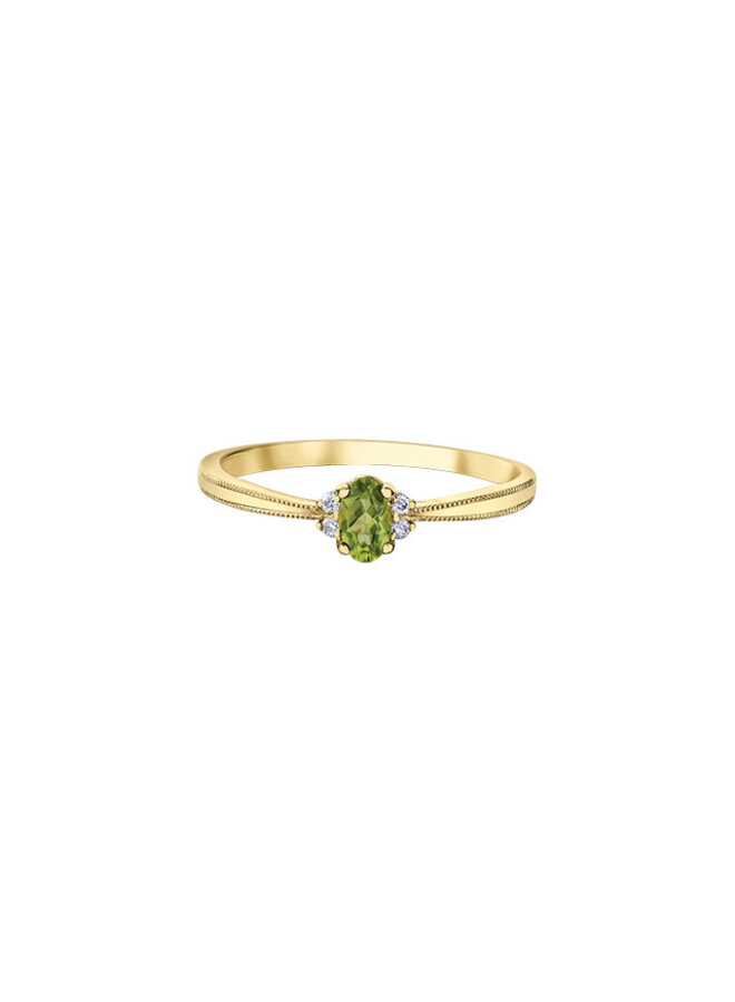 Bague 10k 4 diamants totalisant 0.03ct I GH Péridot 5x3mm