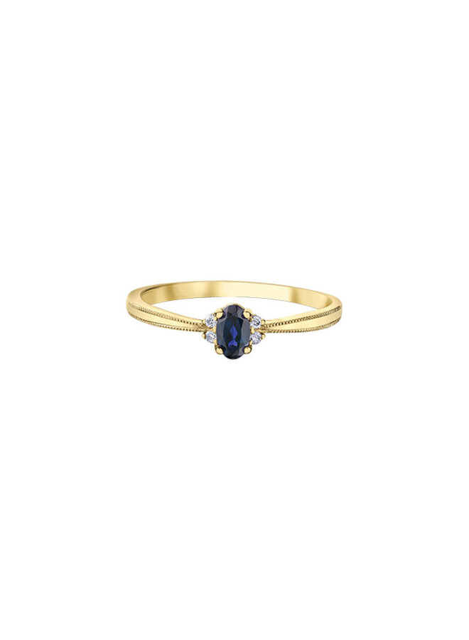 Bague 10k 4 diamants totalisant 0.03ct I GH Saphir 5x3mm