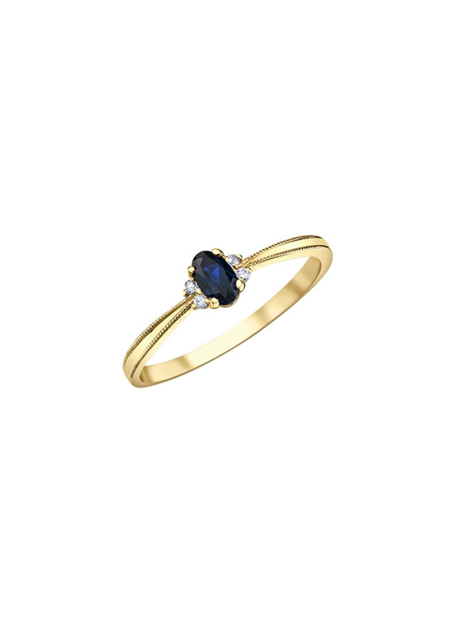 Bague 10k 4 diamants totalisant 0.03ct I GH Saphir 5x3mm