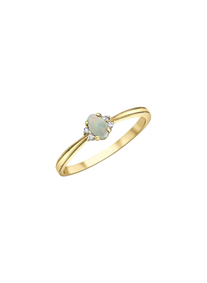 10k ring 4 diamonds totaling 0.03ct I GH Opal 5x3mm