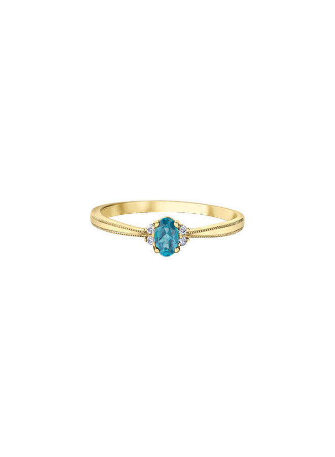 10k 4 diamond ring totaling 0.03ct I GH Blue Topaz 5x3mm