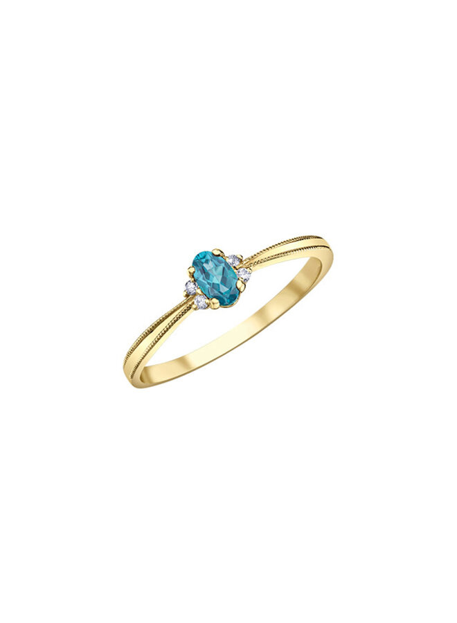 10k 4 diamond ring totaling 0.03ct I GH Blue Topaz 5x3mm