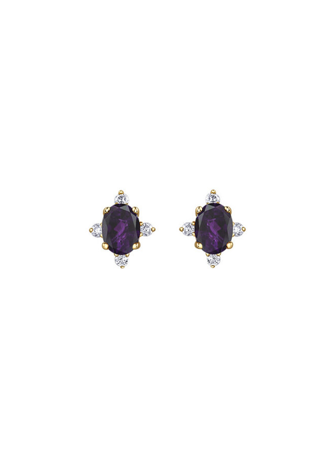 10k 8 diamond earring totaling 0.04ct I GH Amethyst 4x3mm