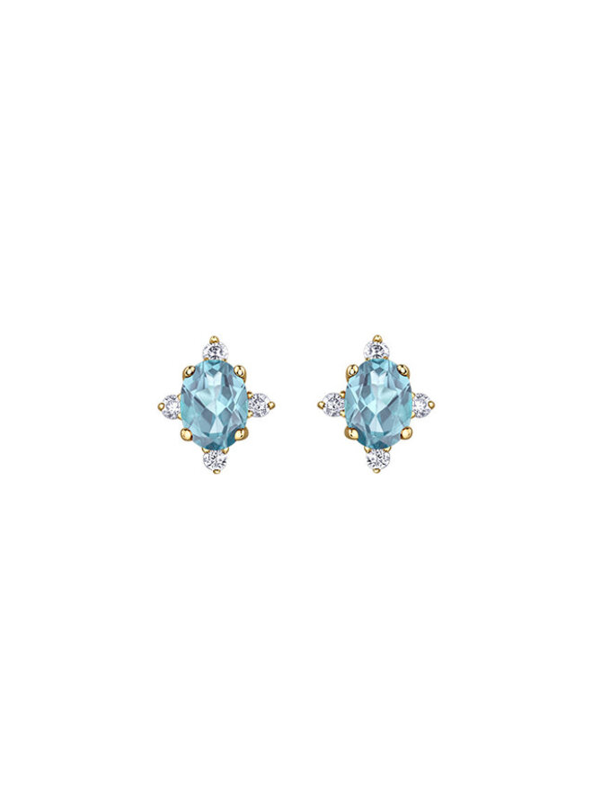10k 8 diamond earring totaling 0.04ct I GH Aquamarine 4x3mm