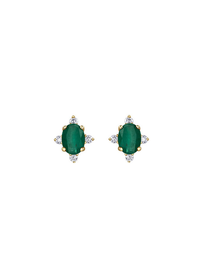 10k 8 diamond earring totaling 0.04ct I GH Emerald 4x3mm