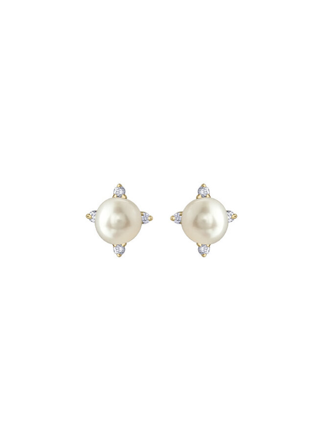 Boucle d'oreille 10k 8 diamants totalisant 0.04ct I GH perle 4mm