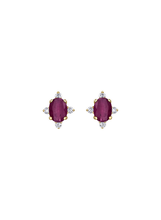 10k 8 diamond earring totaling 0.04ct I GH Ruby 4x3mm
