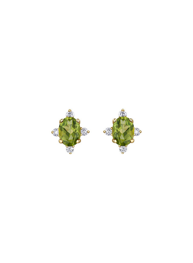 Boucle d'oreille 10k 8 diamants 0.04ct I GH Péridot 4x3mm