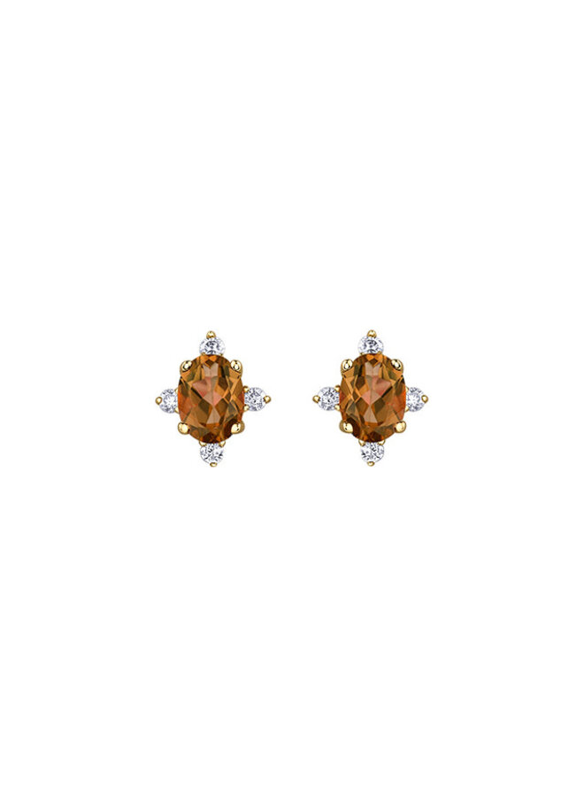 Boucle d'oreille 10k 8 diamants totalisant 0.04ct I GH Citrine 4x3mm