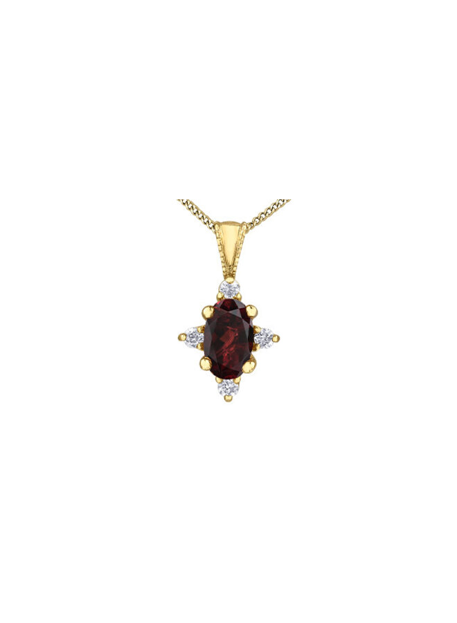 Chaîne pendentif 10k 4 diamants totalisant 0.03ct I GH Grenat 5x3mm
