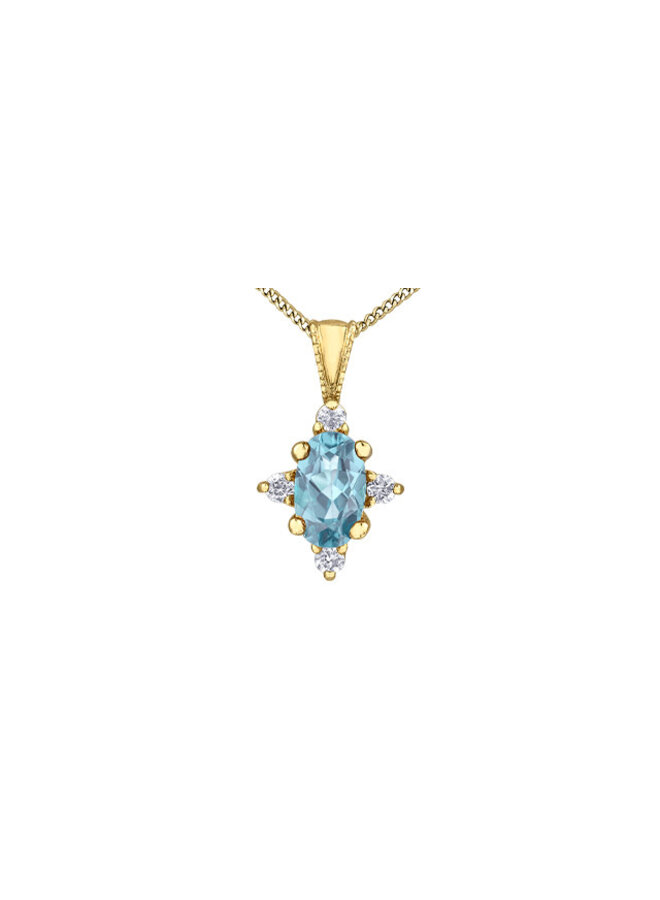 Chaîne pendentif 10k 4 diamants totalisant 0.03ct I GH Aquamarine 5x3mm