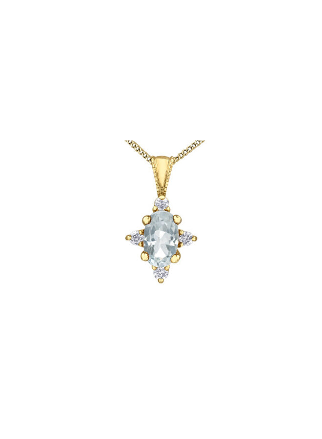 Chaîne pendentif 10k 4 diamants totalisant 0.03ct I GH Topaze blanc 5x3mm