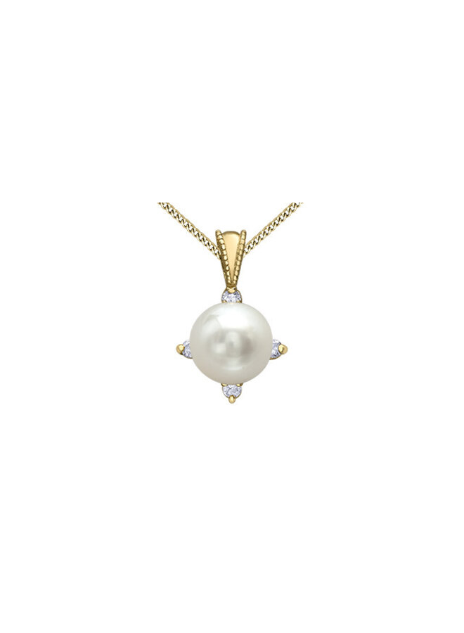 Chaîne pendentif 10k 4 diamants totalisant 0.03ct I GH  Perle 5mm
