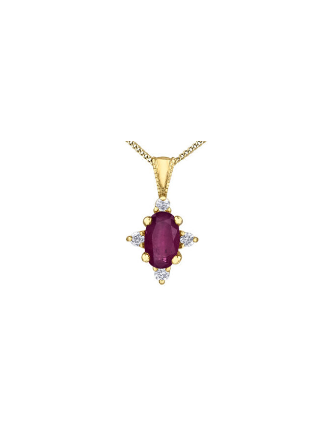 Chaîne pendentif 10k 4 diamants totalisant 0.03ct I GH Rubis 5x3mm