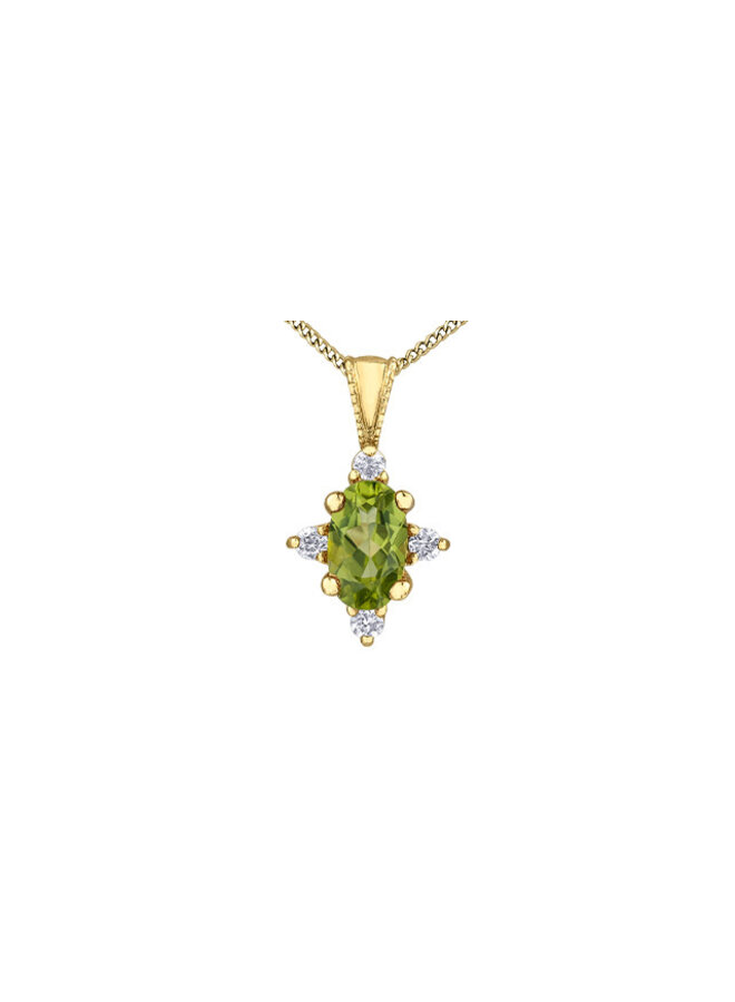 Chaîne pendentif 10k 4 diamants totalisant 0.03ct I GH  Péridot 5x3mm