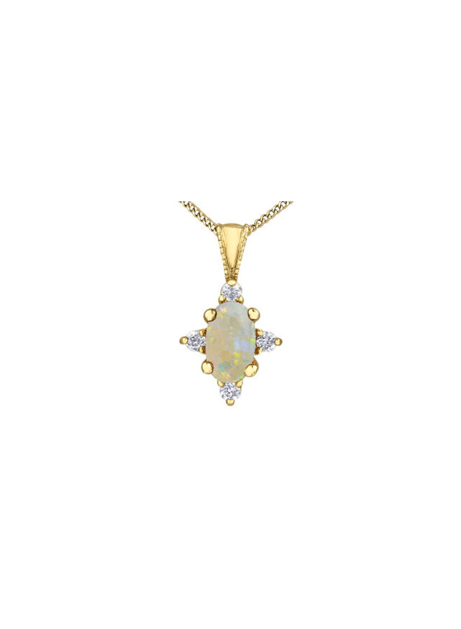 Chaîne pendentif 10k 4 diamants totalisant 0.03ct I GH Opale 5x3mm