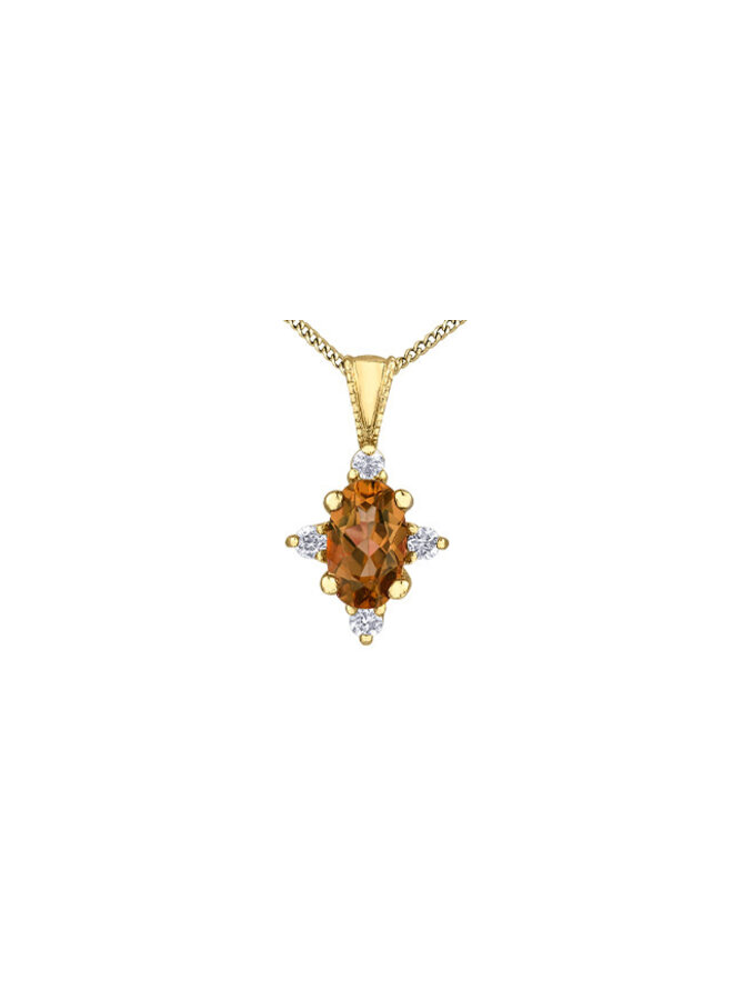 10k 4 diamond pendant chain totaling 0.03ct I GH Citrine 5x3mm