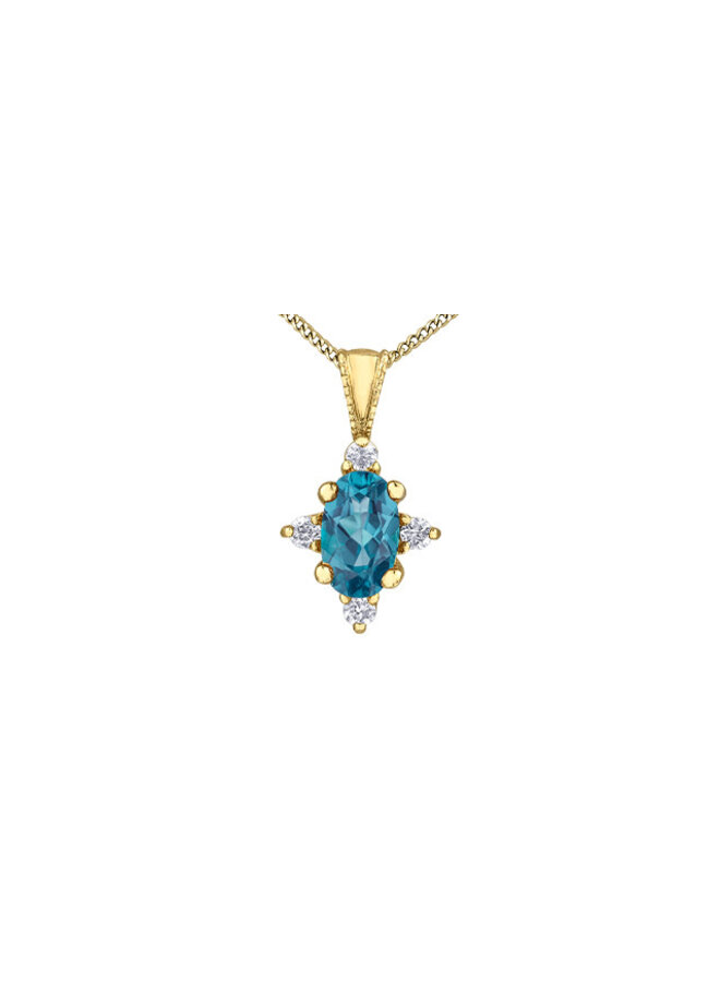 Chaîne pendentif 10k 4 diamants totalisant 0.03ct I GH Topaze bleu 5x3mm
