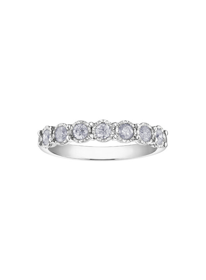 Jonc semi-éternité 10k blanc 7 diamants totalisant 0.35ct I GH