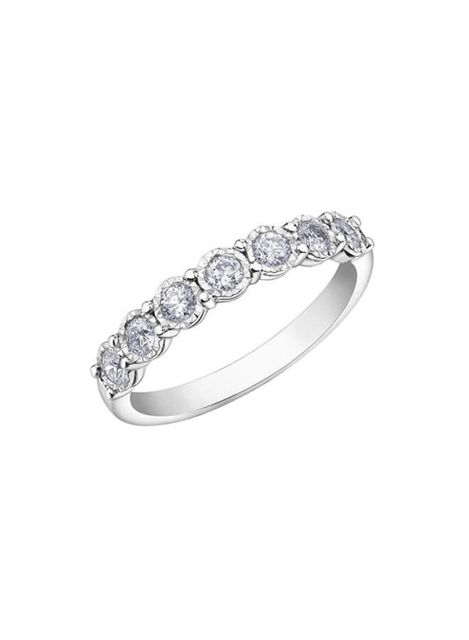 Jonc semi-éternité 10k blanc 7 diamants totalisant 0.35ct I GH
