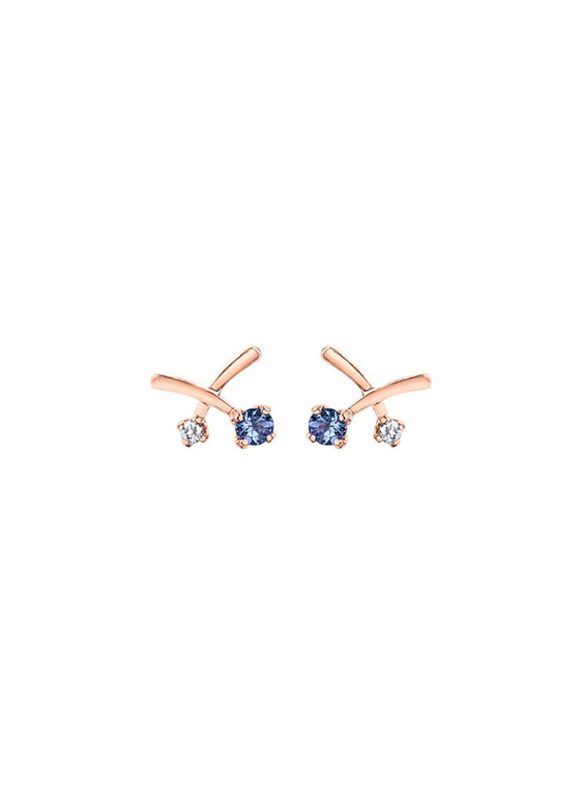 Pink 14k Canadian diamond earrings 2=0.048ct SI1 F 2x2.5mm tanzanites