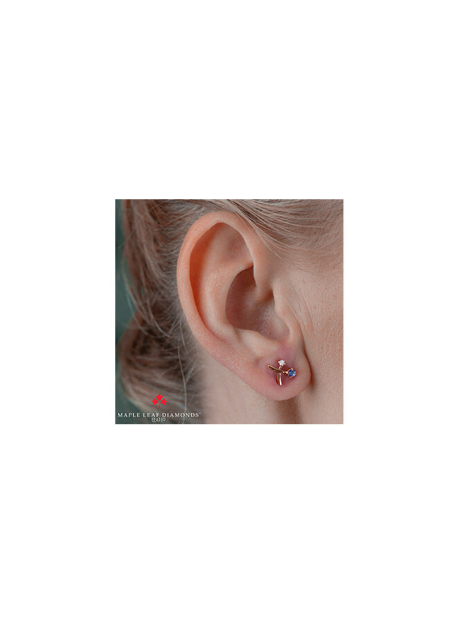 Pink 14k Canadian diamond earrings 2=0.048ct SI1 F 2x2.5mm tanzanites